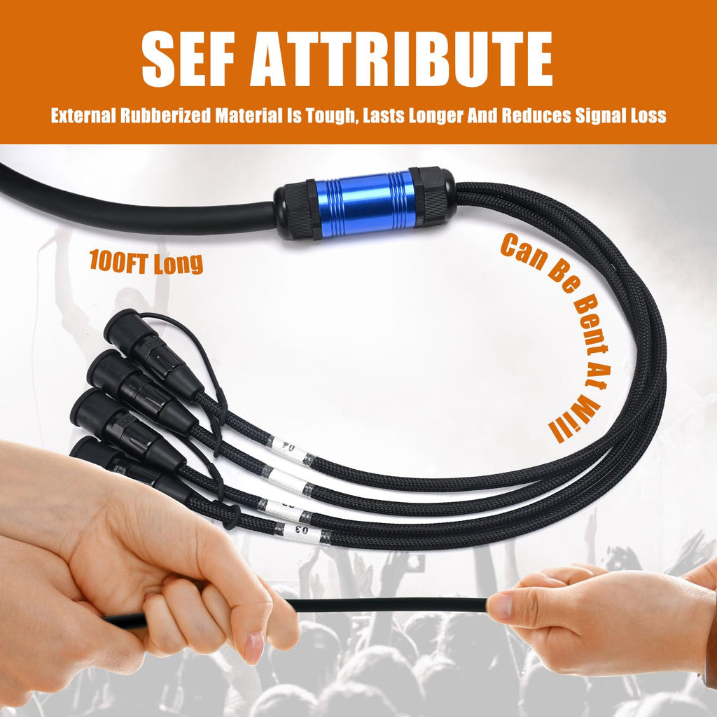 Jamesin 4 Channel CAT6 Shielded Ethercon Cable, with Booted Rj45, Auto-Locking Ethernet, for Studio Setups, Touring, Stage Production, Concerts & Other Applications