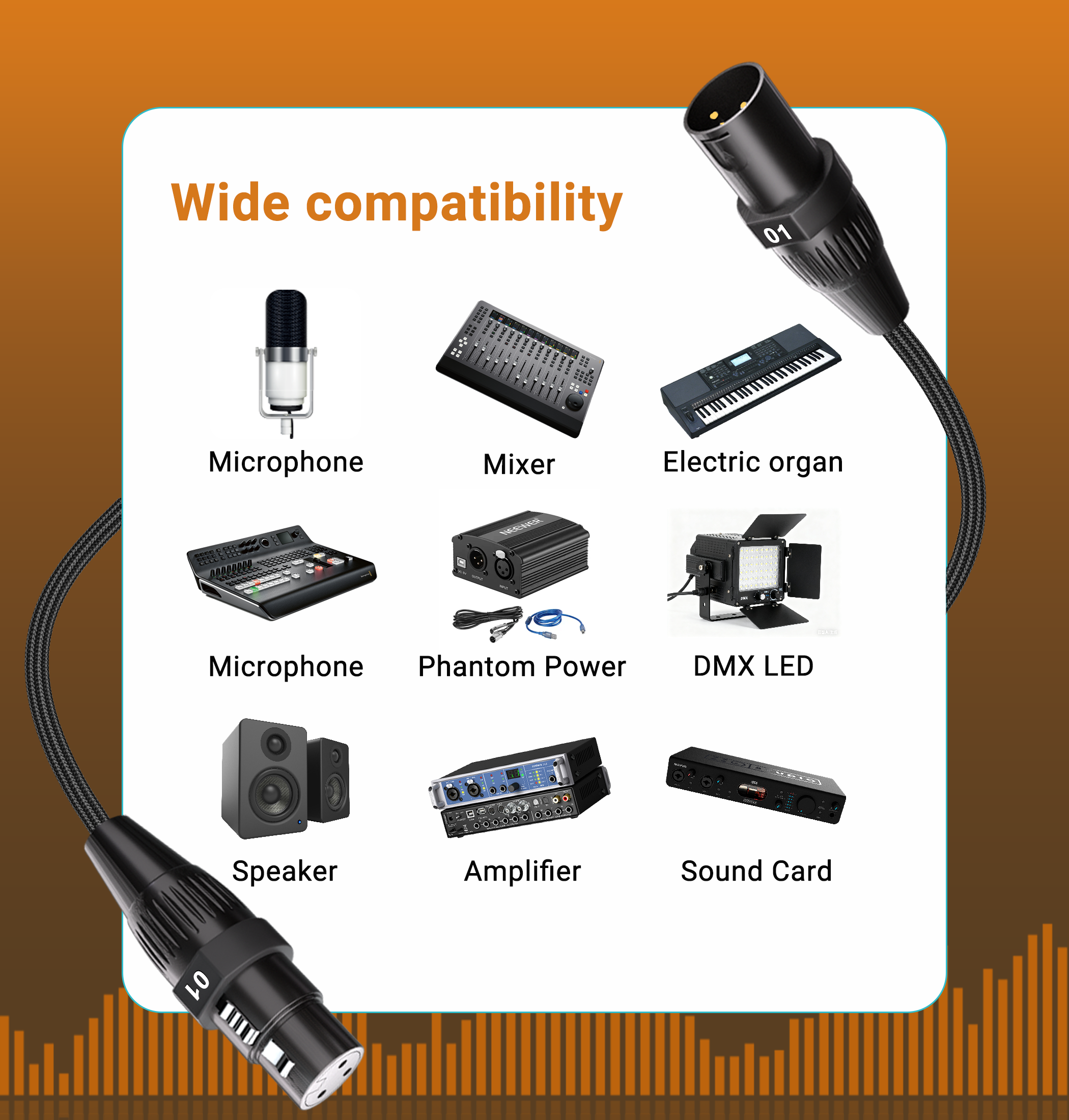Jamesin Multi-Channel XLR Cables Male to Female Snake Cable with Digital Label and Braided Core Wire Microphone Audio Cable for Stage and Recording Studio, Can Be Used with Any Device
