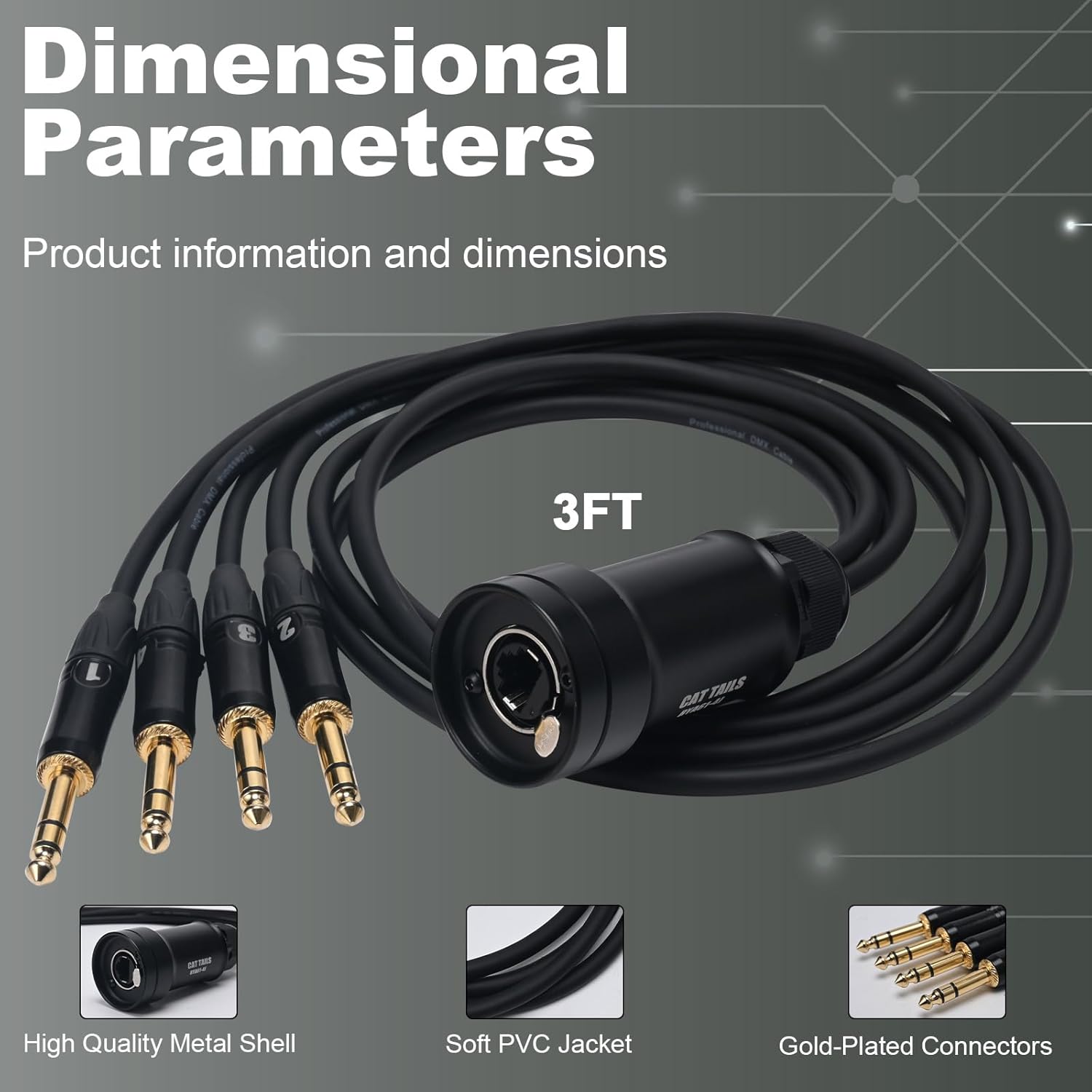 Jamesin 6.3mm Stereo Plug with 3FT Cable to Ethercon Cable, with Cat5/cat6 Network Snake Receiver, for Stage and Recording Studio,3 Feet