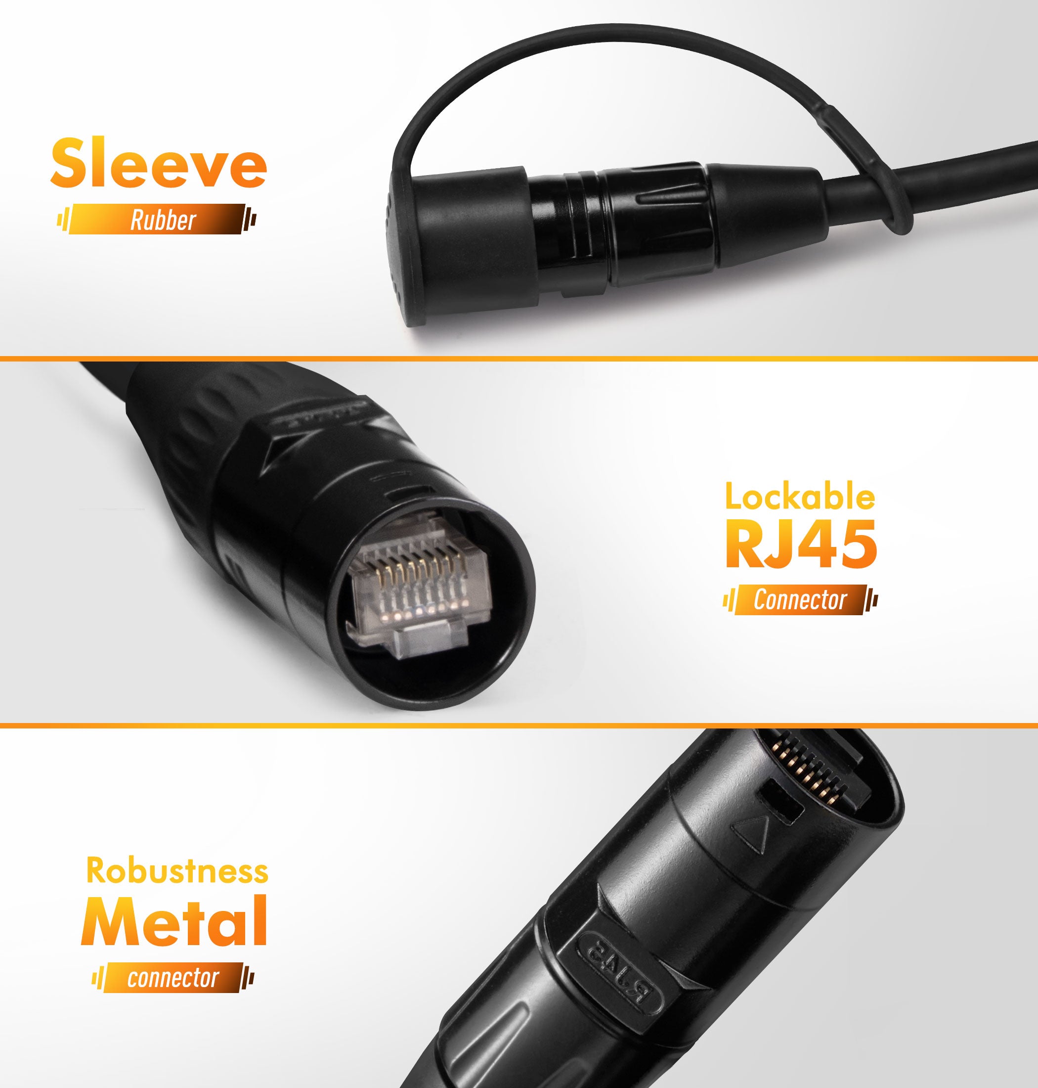 Jamesin CAT6 Shielded Ethercon Cable, with Booted Rj45, Tactical Locking Ethernet, and Converta-Shell Connectors, for Studio Setups, Touring, Stage Production, Concerts & Other Applications