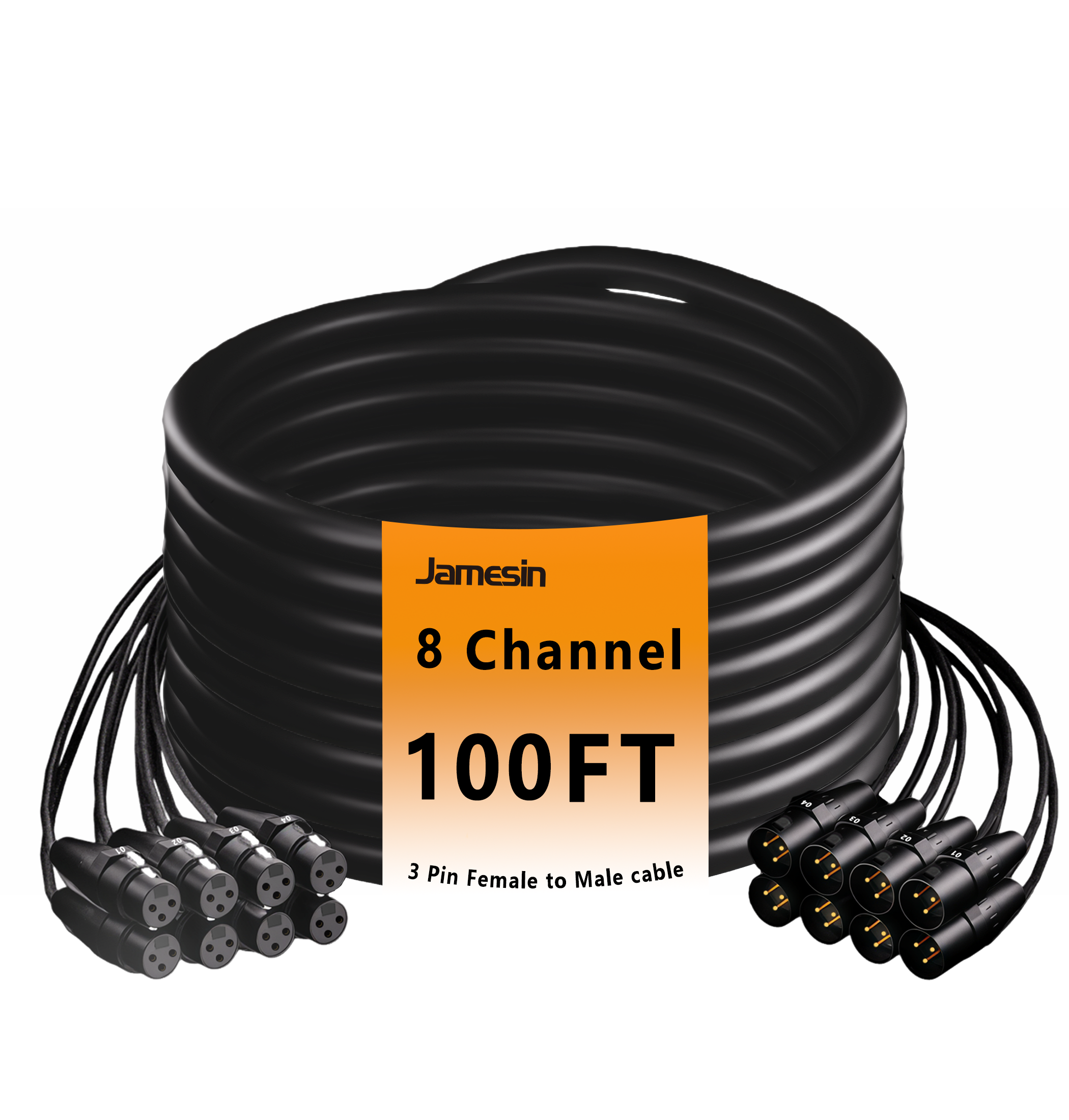 Jamesin Multi-Channel XLR Cables Male to Female Snake Cable with Digital Label and Braided Core Wire Microphone Audio Cable for Stage and Recording Studio, Can Be Used with Any Device