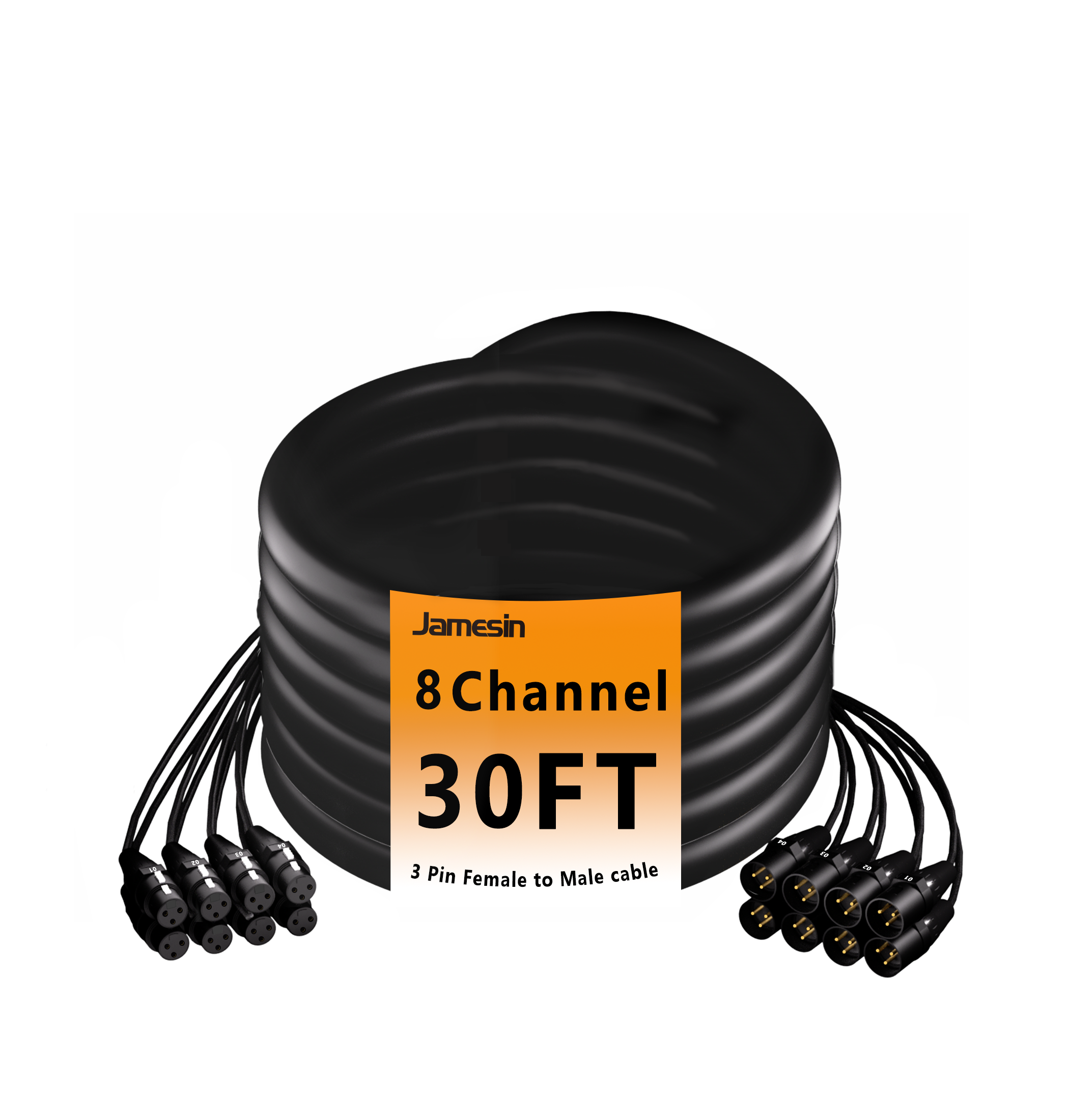 Jamesin Multi-Channel XLR Cables Male to Female Snake Cable with Digital Label and Braided Core Wire Microphone Audio Cable for Stage and Recording Studio, Can Be Used with Any Device