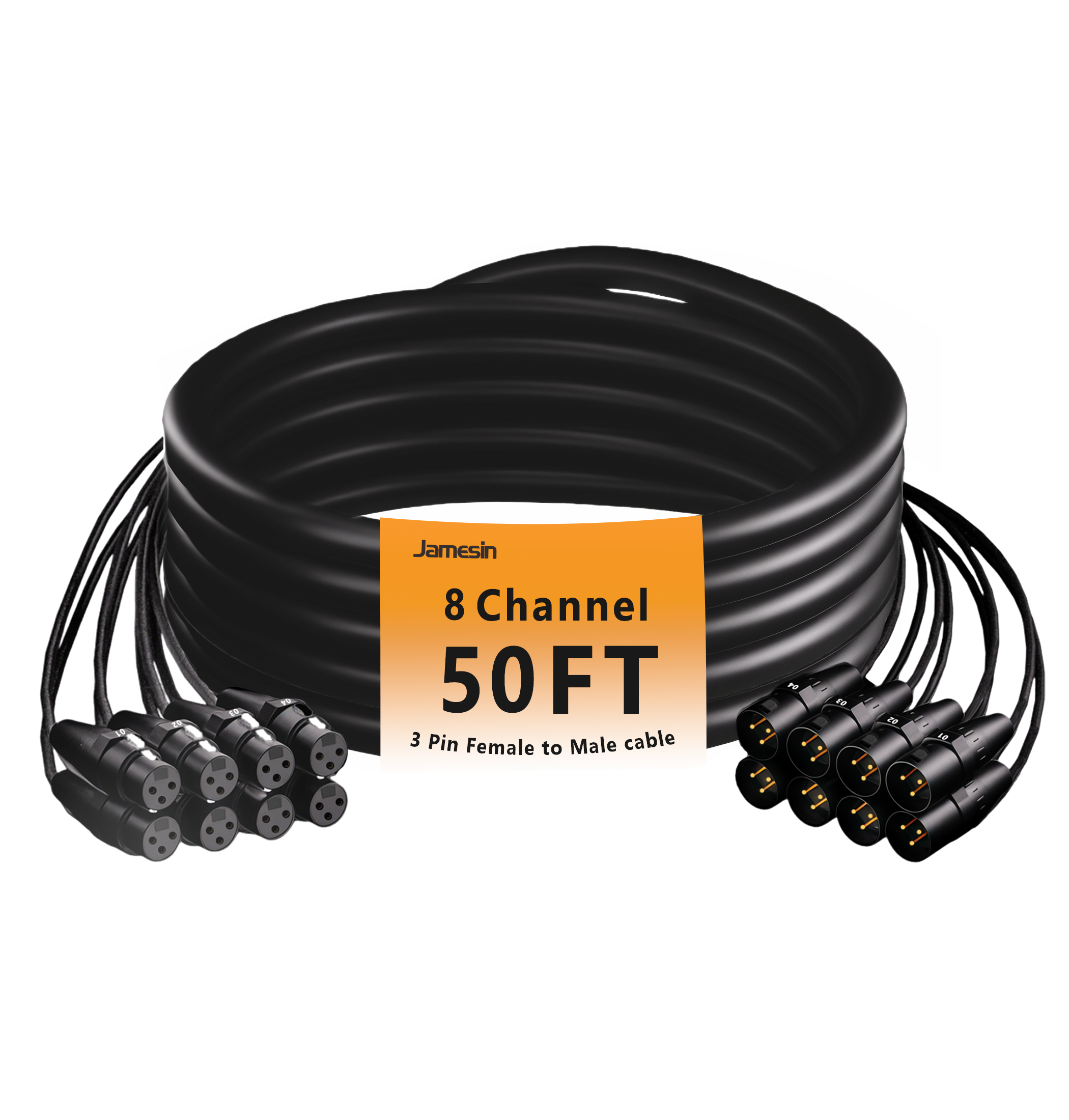 Jamesin Multi-Channel XLR Cables Male to Female Snake Cable with Digital Label and Braided Core Wire Microphone Audio Cable for Stage and Recording Studio, Can Be Used with Any Device